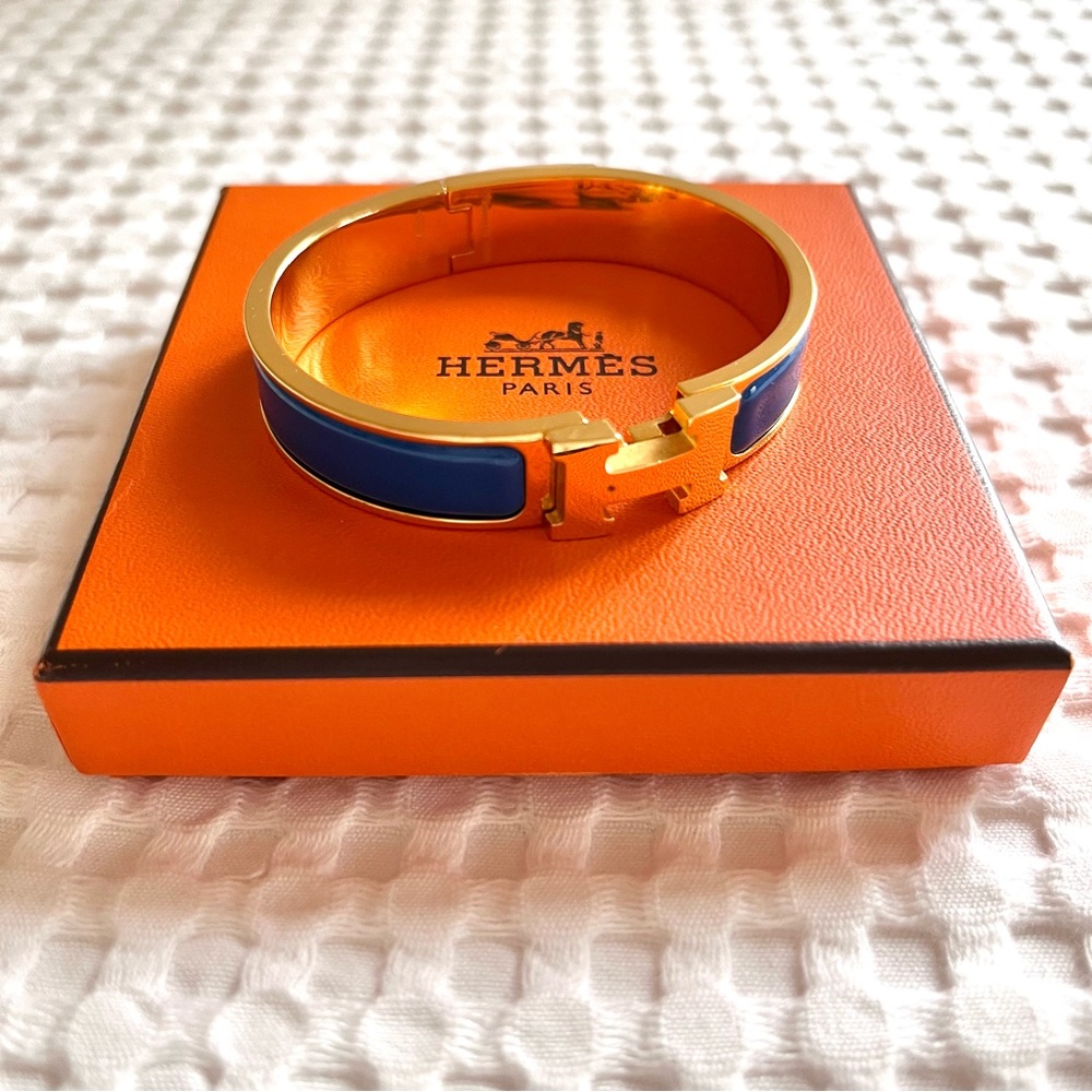 Hermes Clic Clac H Narrow Bracelet - Blue Enamel, Gold